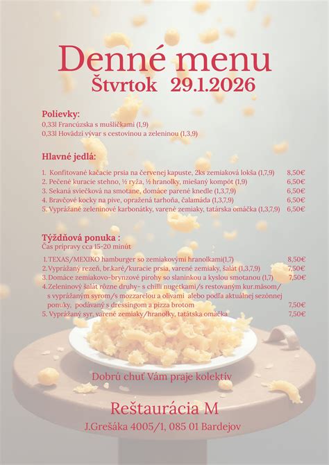 Ukážka denného obedového menu