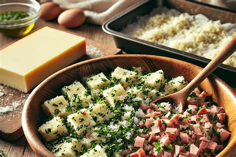 Základné ingrediencie pre veľkonočnú plnku: rožky, vajcia, údené mäso, bylinky