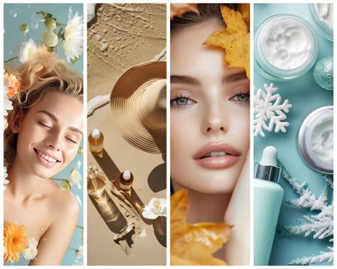 Ilustrácia rôznych ročných období a starostlivosti o pleť