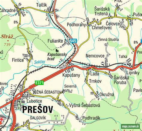 Mapa Kapušany pri Prešove s vyznačenou pekárňou