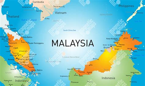 Mapa Malajzie s vyznačenými regiónmi