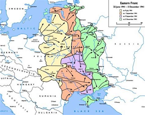 Mapa východného frontu s vyznačením postupu nemeckých vojsk