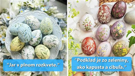 Rôzne druhy zdobených veľkonočných vajíčok vrátane mramorovaných a čipkovaných