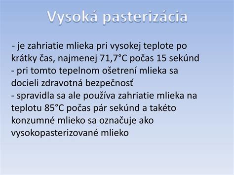 Schéma pasterizácie a zaočkovania mlieka