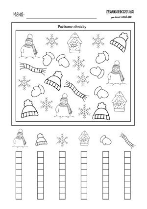 pracovný list s počítaním snehových vločiek
