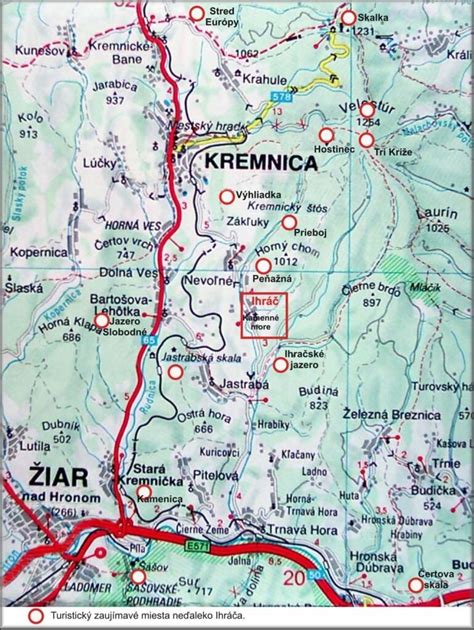 Mapa turistickej trasy na Kamenné more v okolí Žarnovice