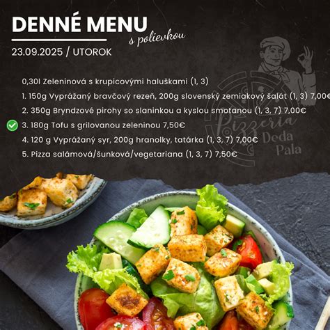 Ilustrácia denného menu s polievkou a hlavným jedlom