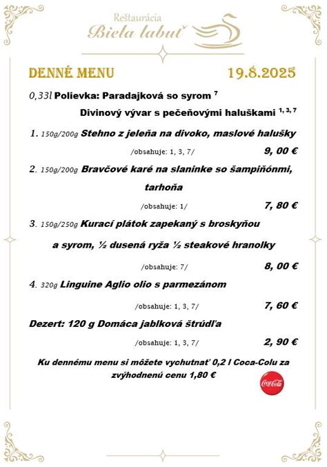 Ponuka denného menu v reštaurácii Altana