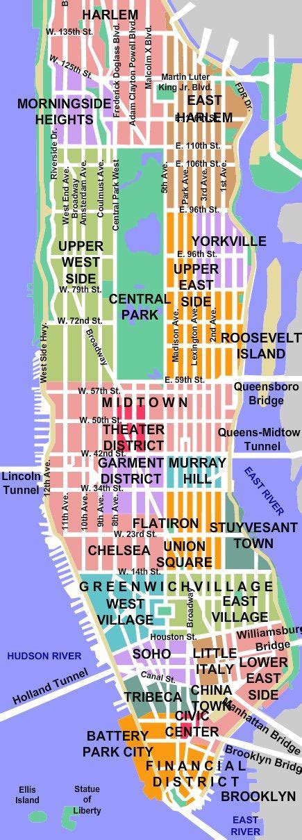 mapa New Yorku s vyznačenými miestami