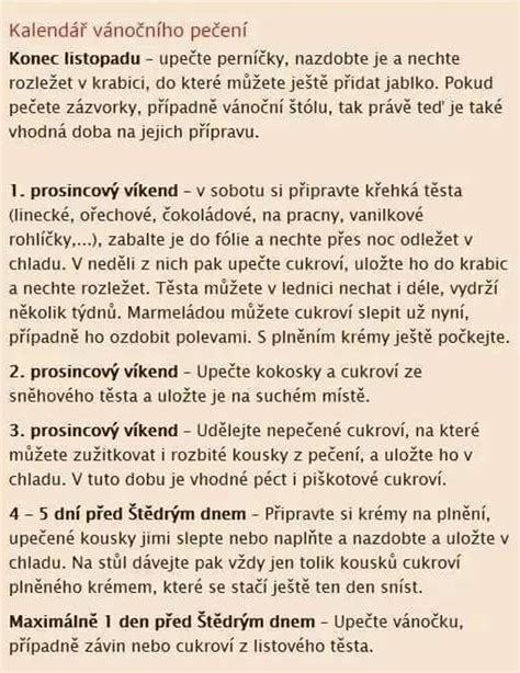 Harmonogram vianočného pečenia
