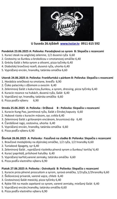 Grafické znázornenie štruktúry jedálneho lístka na týždeň