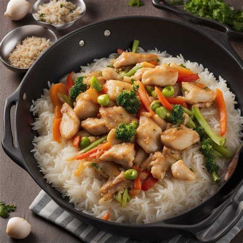 Wok panvica s kuracím mäsom a čerstvou zeleninou pri príprave stir-fry