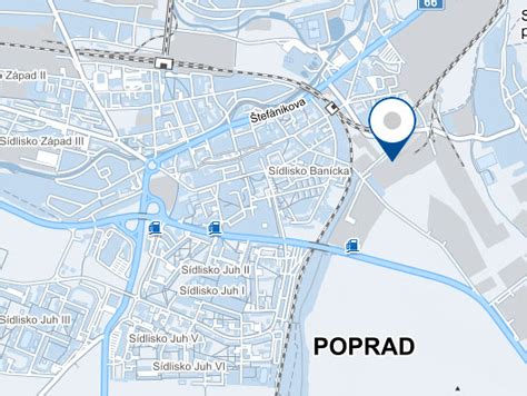 Mapa mesta Poprad s vyznačenými reštauráciami