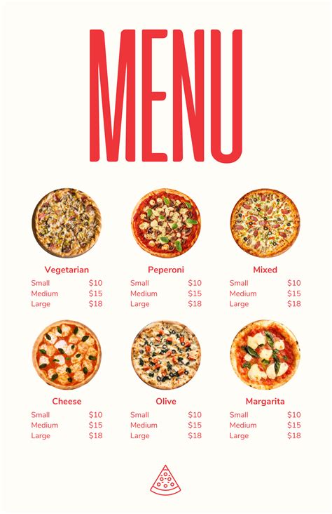 Pizza menu a šaláty