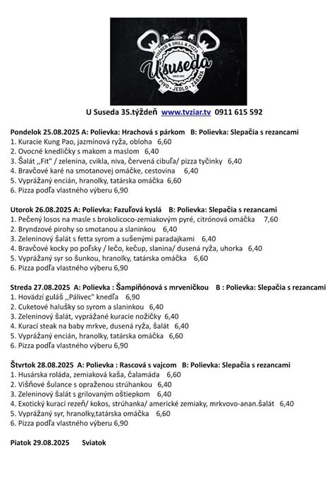 Ukážka jedálneho lístka pre základné školy