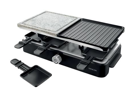 Schéma dvojposchodového raclette grilu s popismi častí