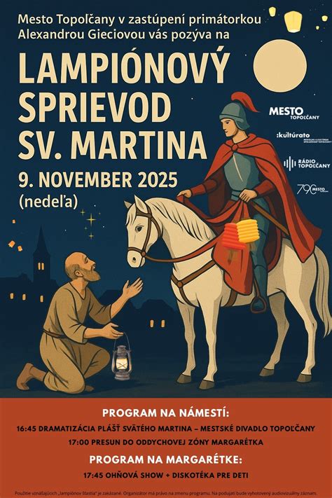 Ilustrácia svätého Martina na koni a sprievod s lampiónmi