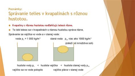 Vrstvy vody s rôznou hustotou a vajíčko plávajúce medzi nimi.