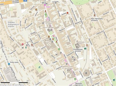 Mapa Prešova s vyznačenou lokalitou ZŠ Májové námestie