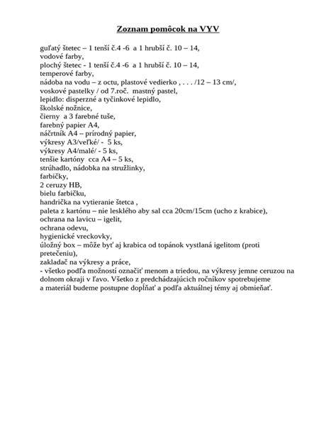 Zoznam potrebných pomôcok pre experiment