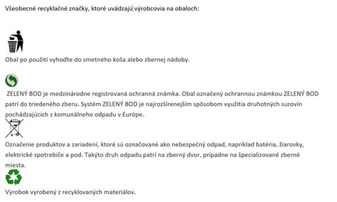 Tabuľka s najčastejšími recyklačnými symbolmi a ich významom