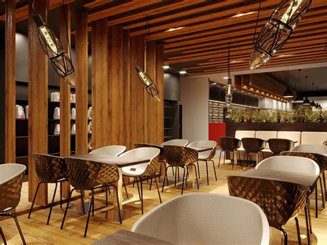 Interiér reštaurácie s rôznymi zónami na sedenie