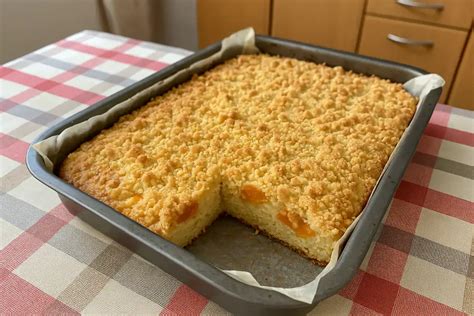 Hotový dvojfarebný marhuľový koláč s orechmi