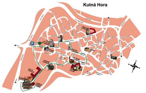 Mapa historického centra Bardejova s vyznačenými miestami konania jarmoku