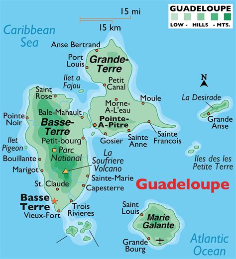 Mapa ostrova Guadeloupe