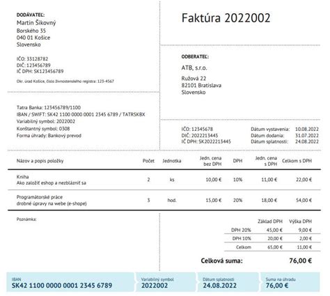 Príklad faktúry s prenesenou daňovou povinnosťou