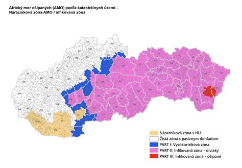 Mapa rozšírenia afrického moru ošípaných na Slovensku