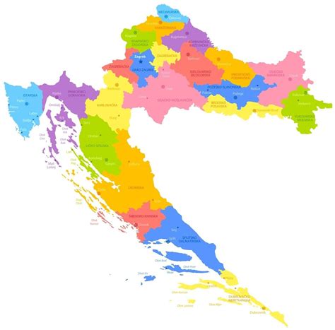 Mapa chorvátskych regiónov s gastronomickými špecialitami