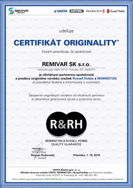 Certifikát originality produktu