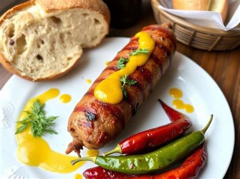 Grilovaný Bratwurst s horčicou a praclíkom