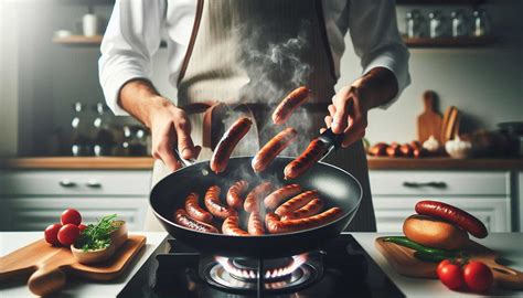 Príprava vínnej klobásy na panvici