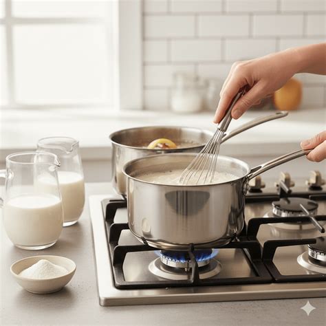 príprava mliečnej zmesi na broskyňovú žemľovku