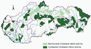 Mapa chránených vtáčích území na Slovensku