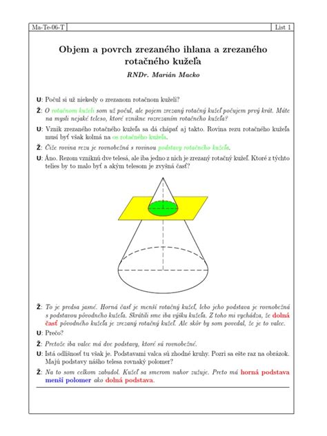 Diagram plného a zrezaného kužeľa s označenými rozmermi