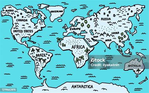 kreslená mapa sveta s hádankami