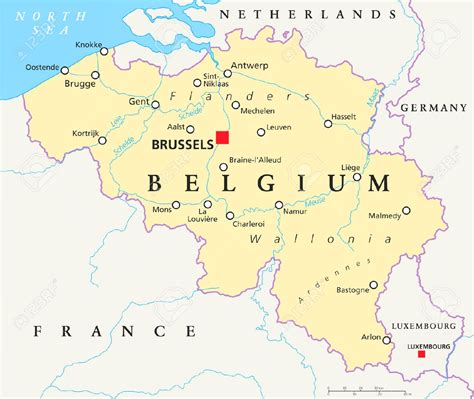 Mapa Belgicka s vyznačeným mestom Brusel