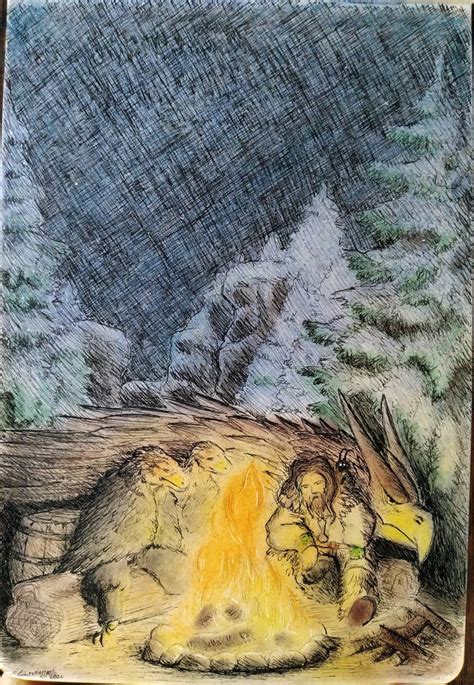 Historická ilustrácia zbojníka pri ohni