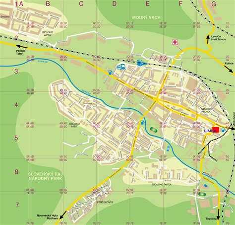 Mapa Spišskej Novej Vsi s vyznačenými reštauráciami