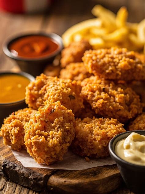 Kuracie nugetky v štýle KFC na tanieri s omáčkou