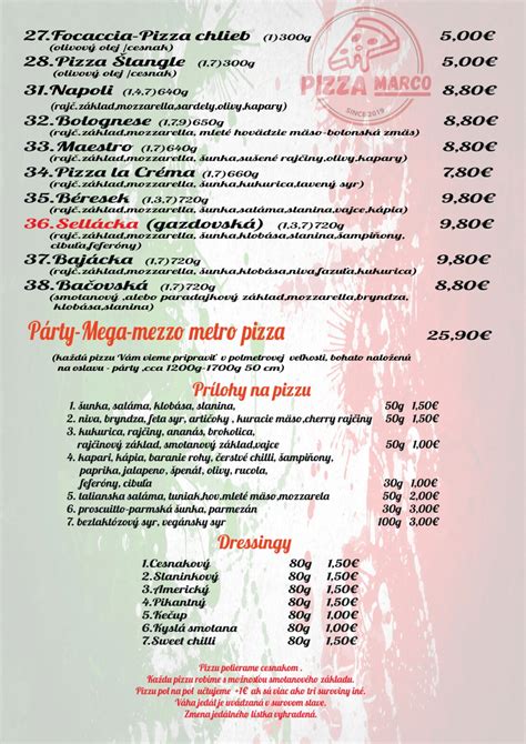 Pizza Marco - bohatá ponuka pízz na jednom obrázku