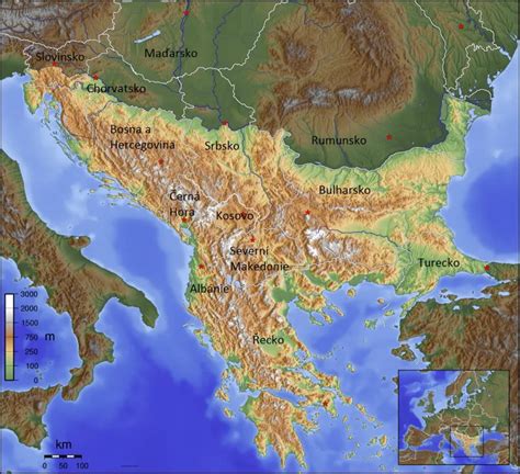 Mapa Balkánu so zameraním na Srbsko a susedné krajiny, prípadne zoznam typických srbských jedál