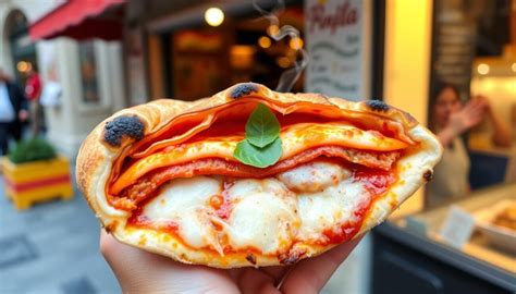 Pizza Portafoglio - zložená pizza na jedenie v Neapole