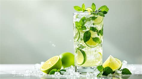 Nealkoholické Mojito s plátkami limetky a lístkami mäty