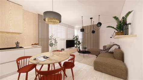 Interiér apartmánu s obývacou miestnosťou a kuchynským kútom