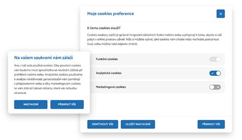 Príklad správne navrhnutej cookie lišty s možnosťou voľby