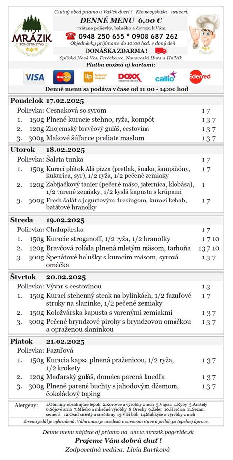 Ilustrácia denného menu s možnosťou rozvozu